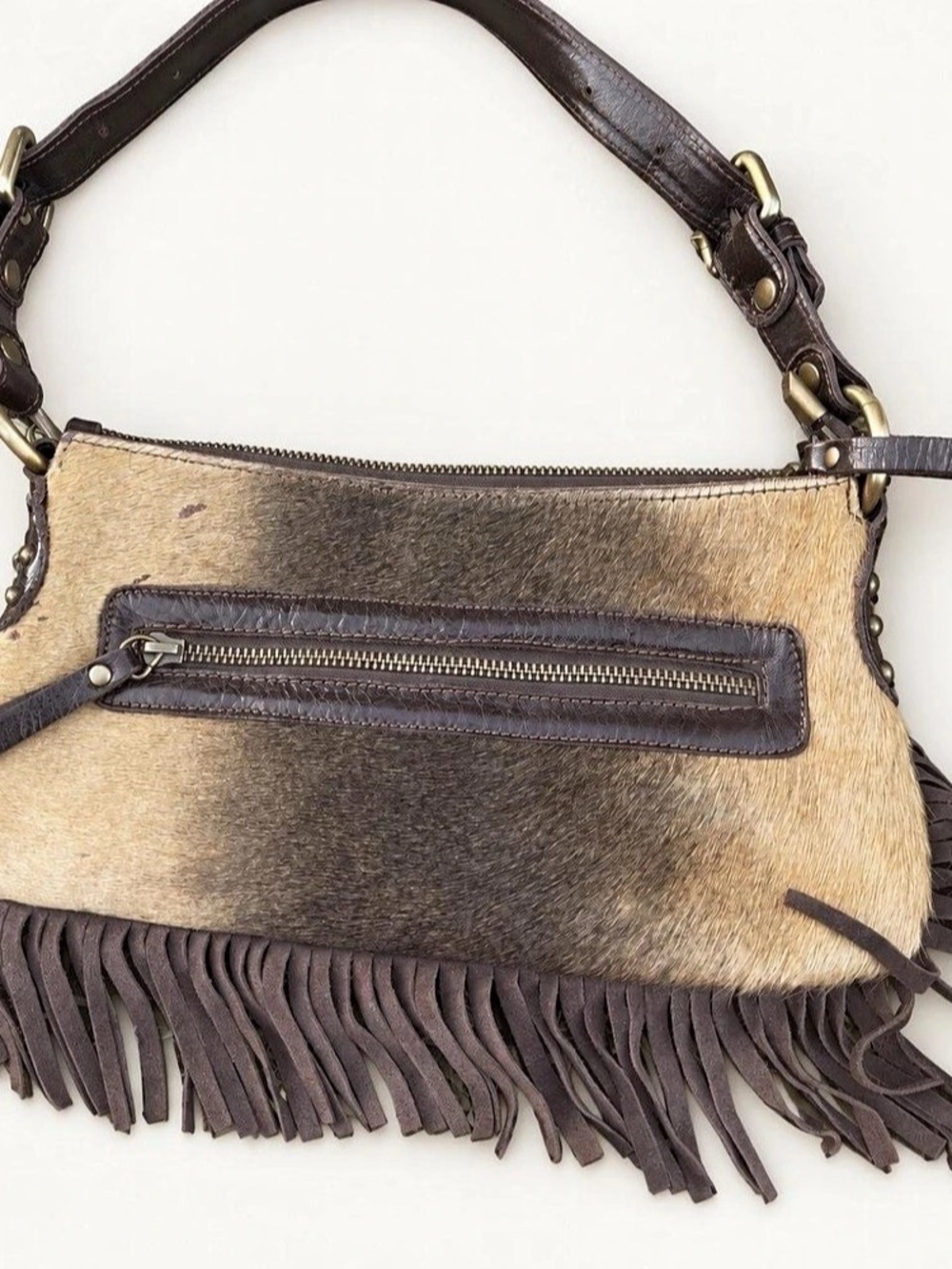 Innue Italian Leather Fringe Shoulder Bag in